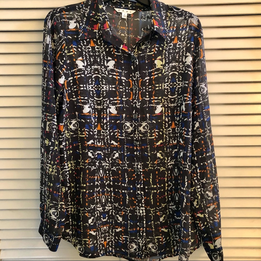 Cabi Semi Sheer Blouse/Shirt Large Long Sleeve